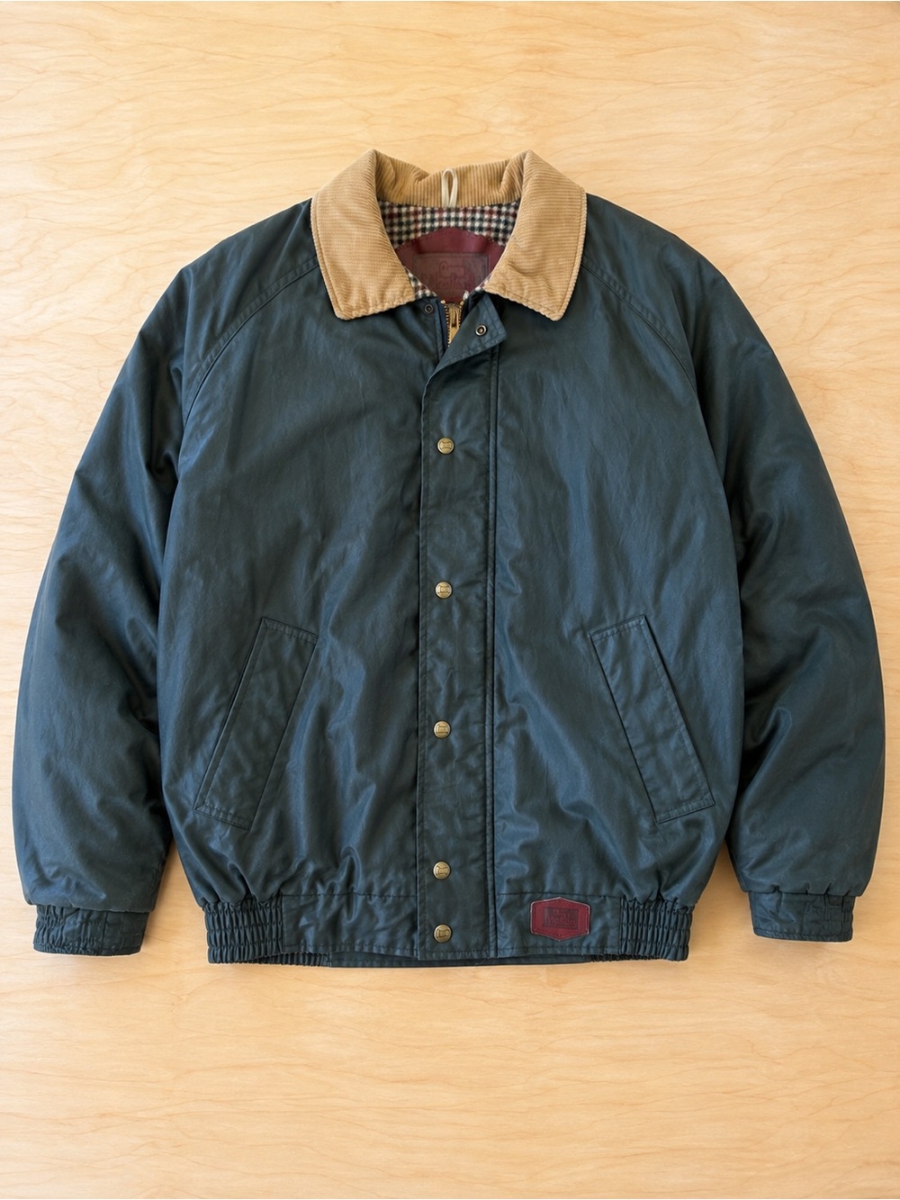 Woolrich Dark Green Flannel Lined Jacket with Tan Corduroy Collar